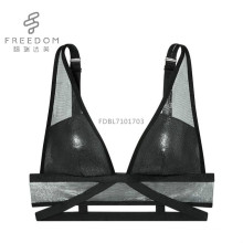 Hot sale new design wide strap beautiful sexy women wireless U plunge shinny mesh design bra